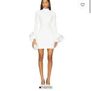 Solace London White Long Sleeve Dress with Ruffle Cuffs